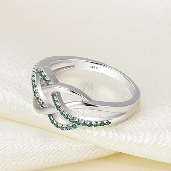 YL Celtic Knot Twisted Knot Ring Birthstone Infinity Rings - Emerald - May - Picture 6 of 6